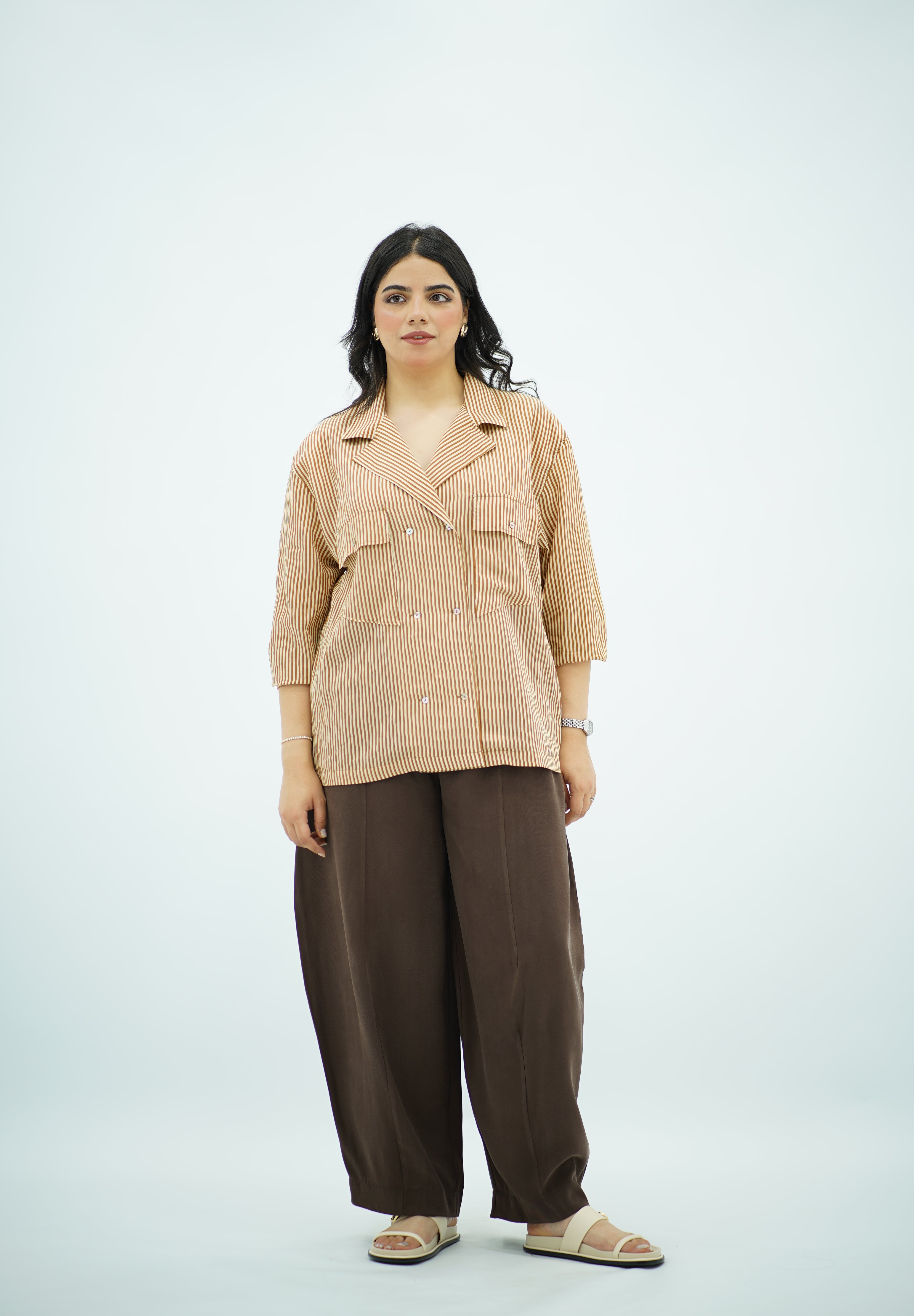Chemise oversize rayée à double boutonnage