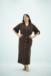 Robe Chemise en lin Longue – Marron