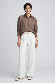 Chemise Oversize Rayée Marron et Blanche