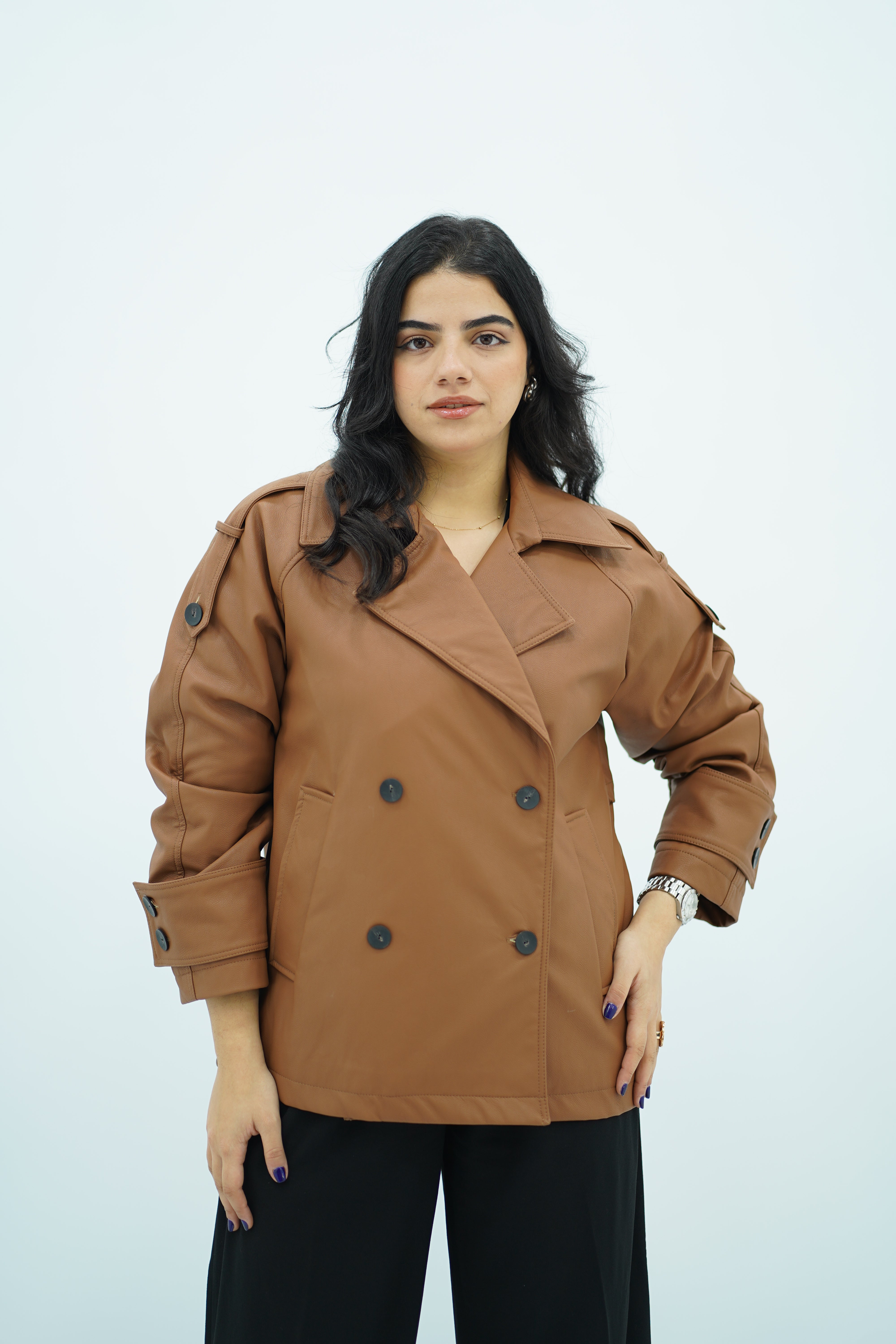 Trench Court Camel en similicuir