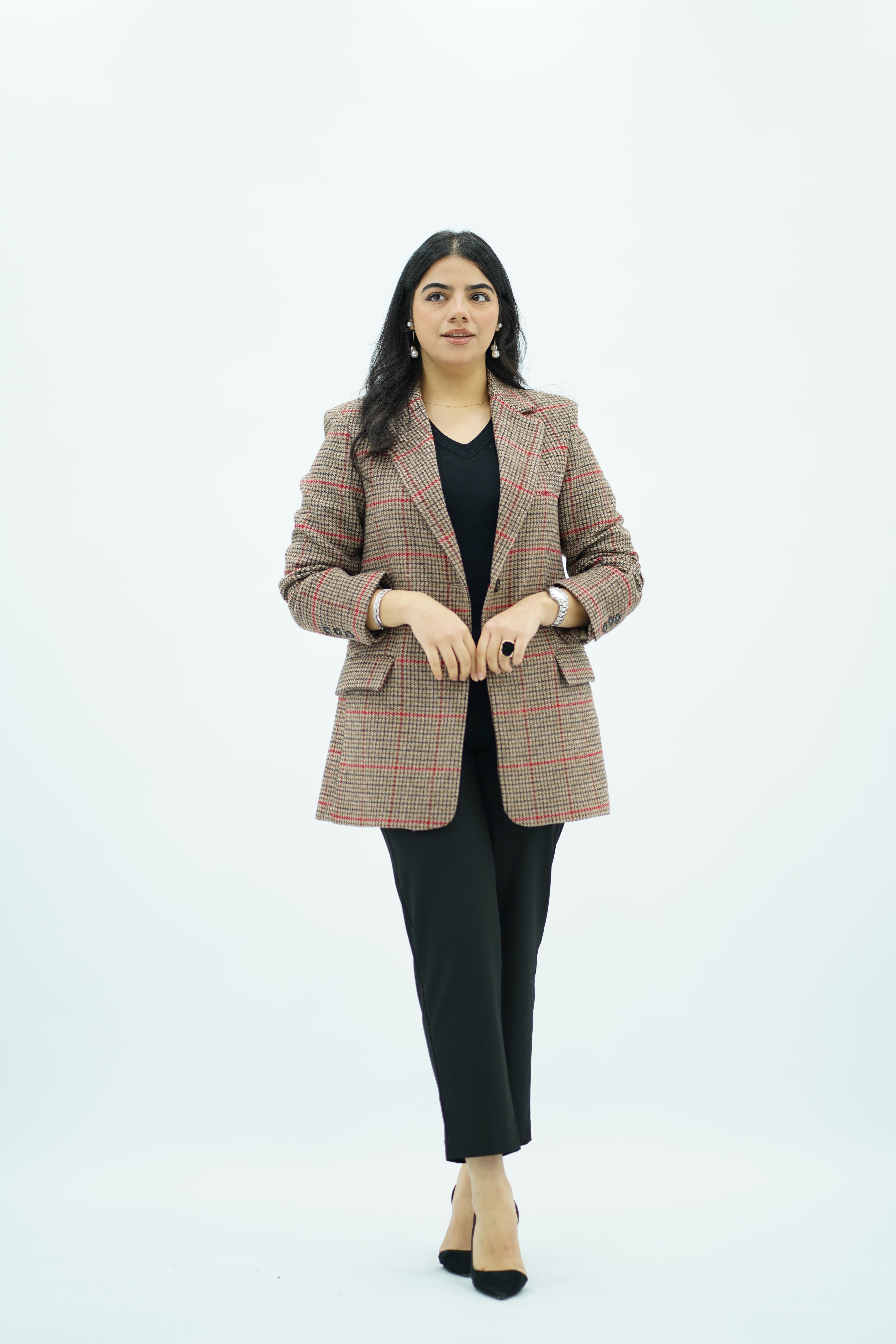Blazer Oversize à Motif Écossais