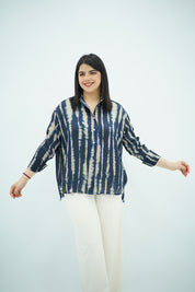 Chemise imprimée - Bleu nuit & beige