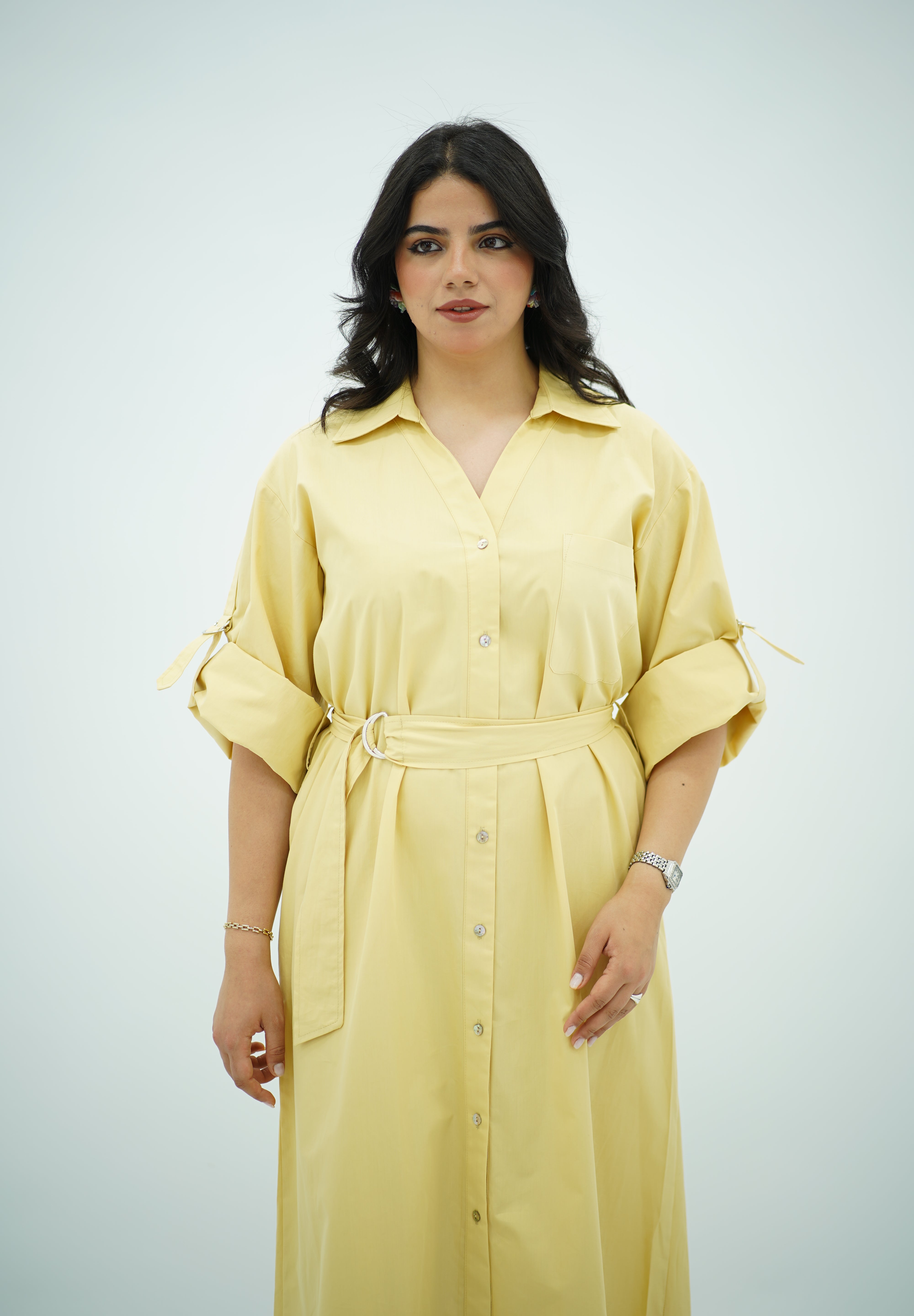 Robe Longue en popeline Jaune