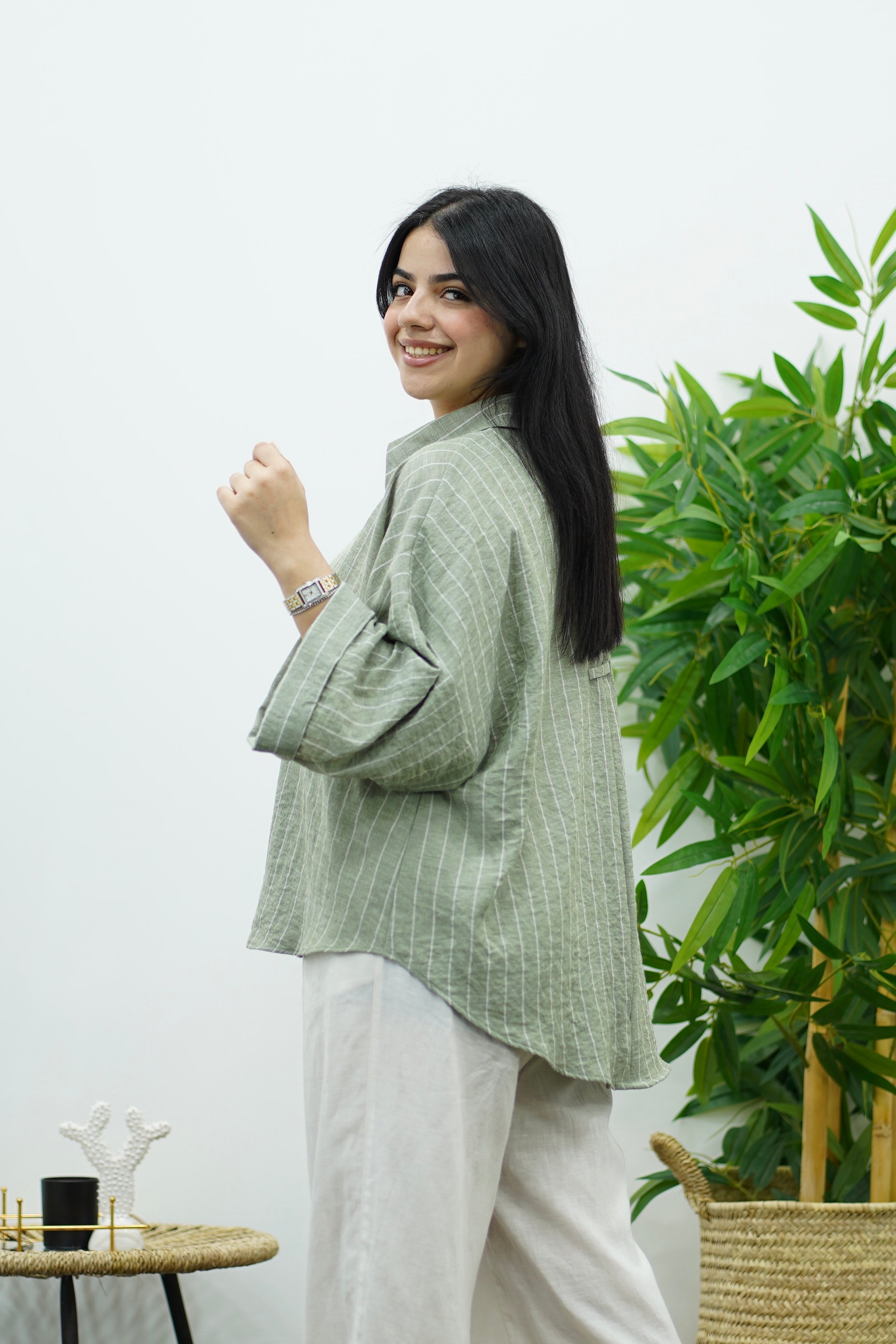 Chemise oversize en Lin Rayé