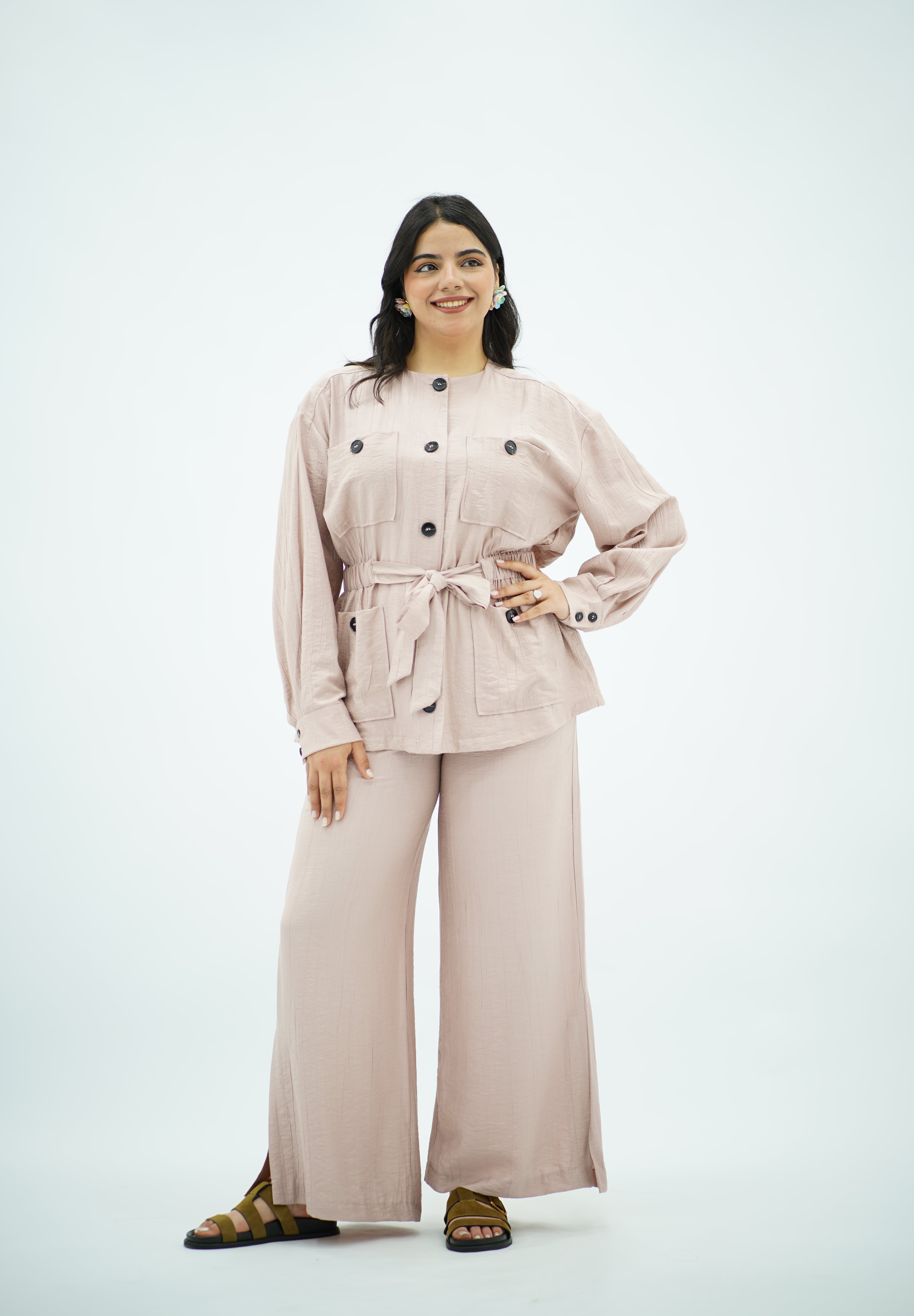 Ensemble fluide ceinturé Rose poudré