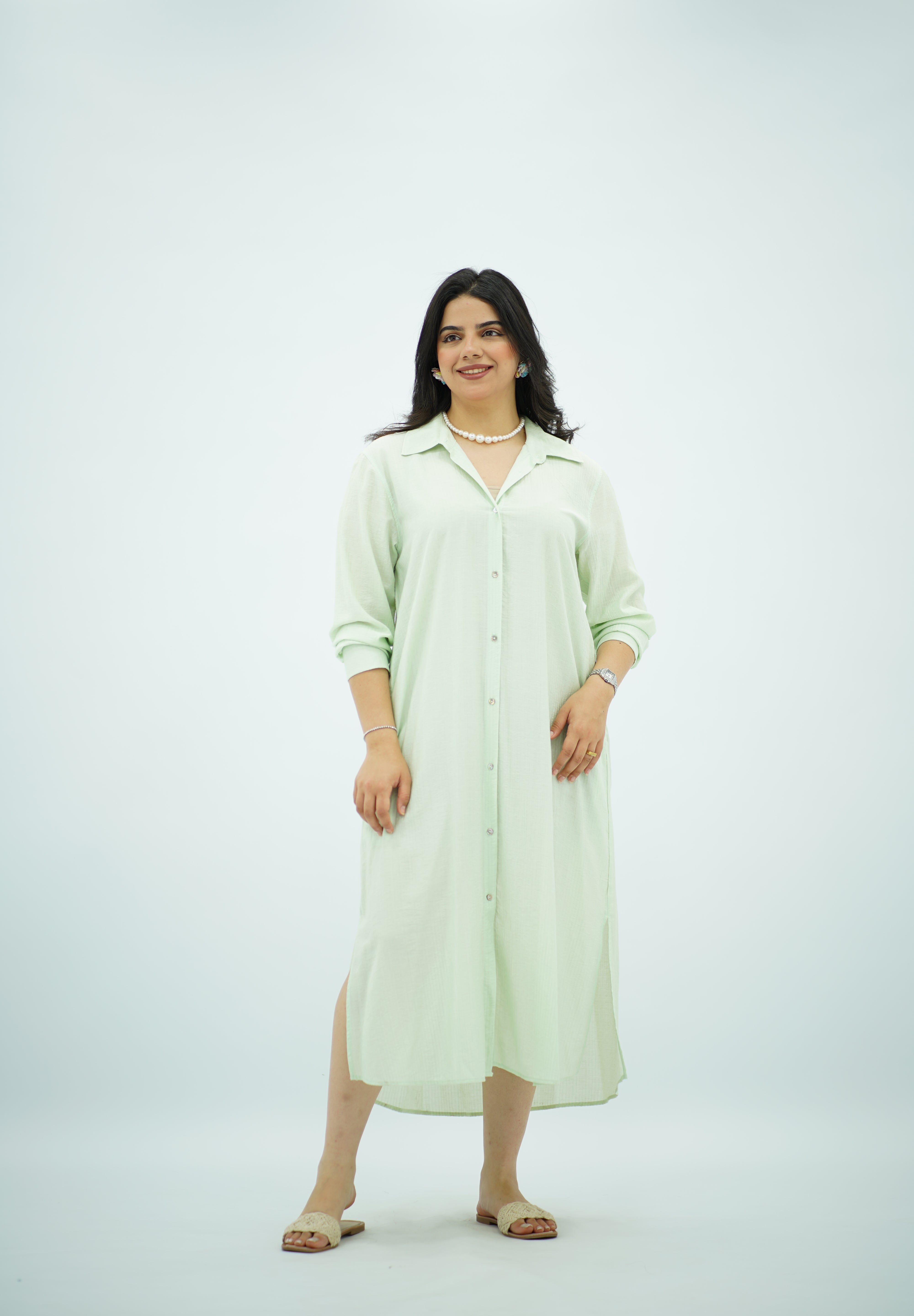 Robe chemise fluide vert eau