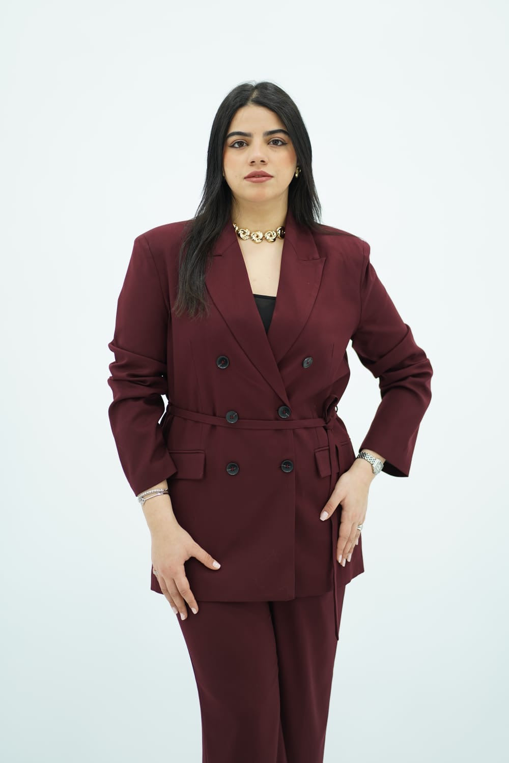 Tailleur Bordeaux Ceinturé