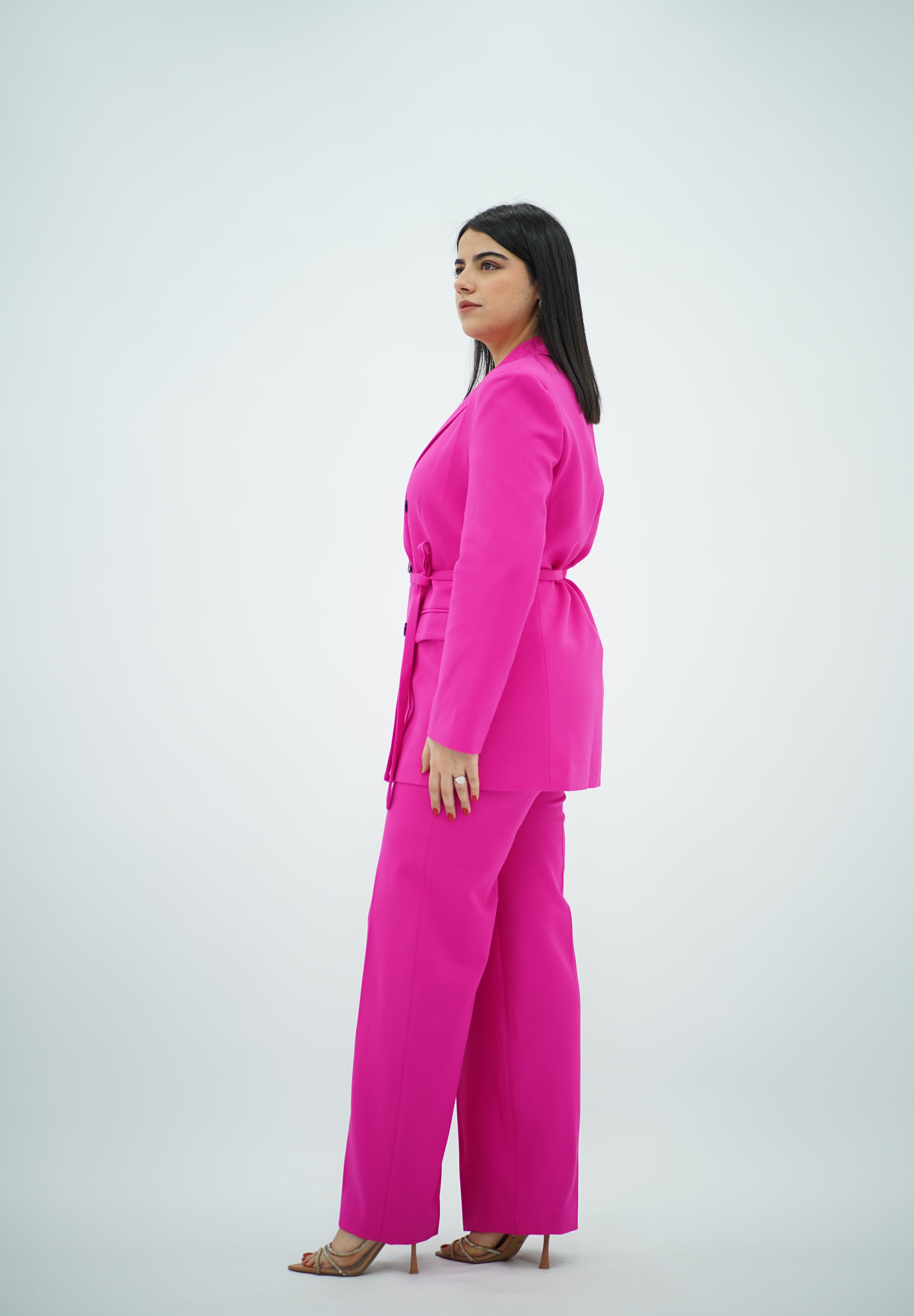 Tailleur Fuchsia Vif Ceinturé