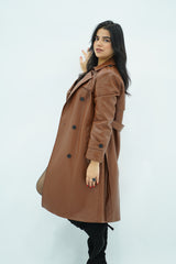 Trench coat camel en similicuir