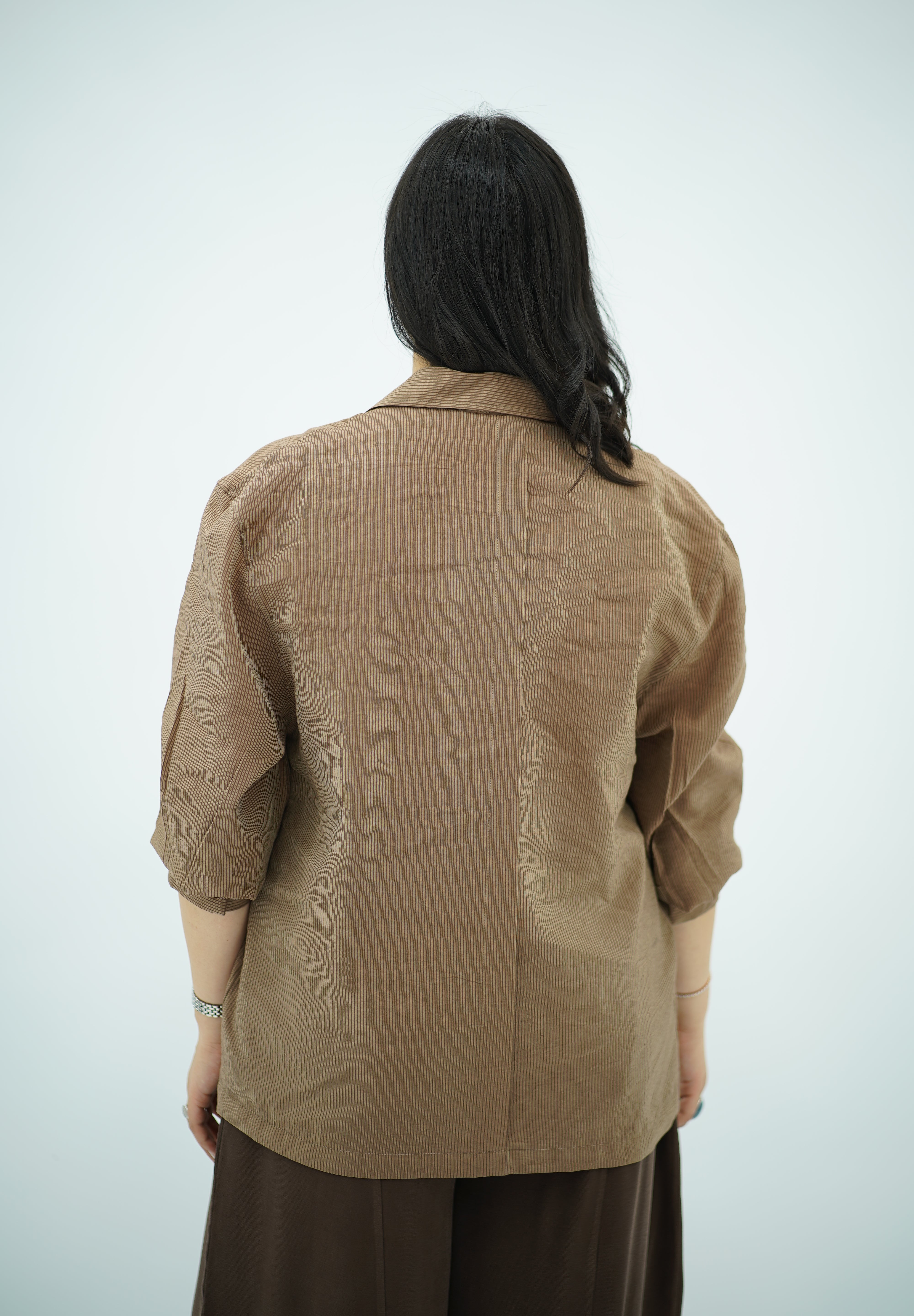 Chemise Fluide à Poches – Marron rayé