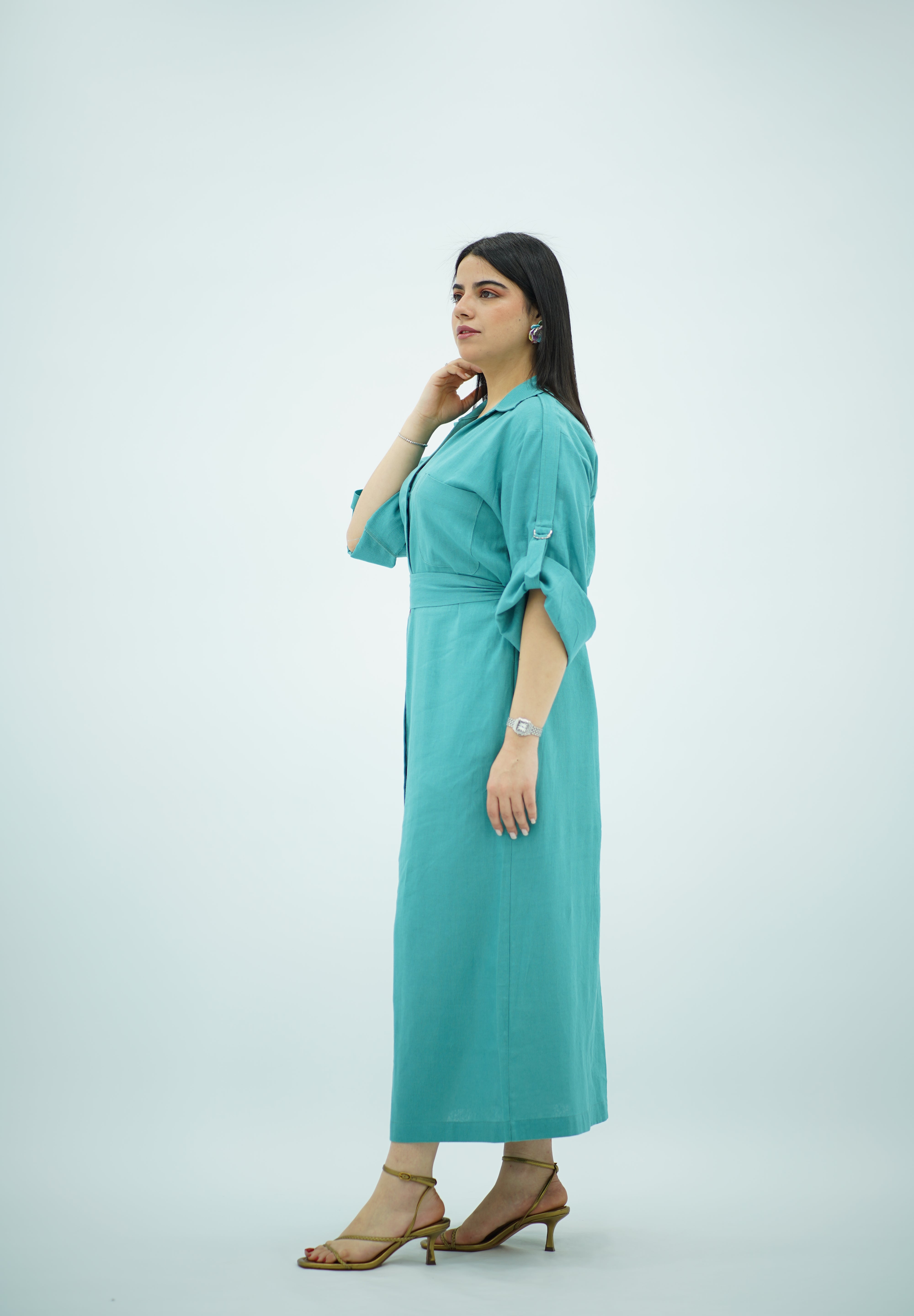Robe en Lin Bleu Turquoise