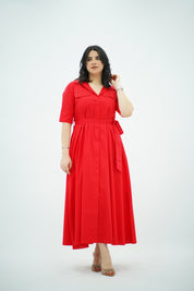 Robe chemise midi ceinturée Rouge 🌹