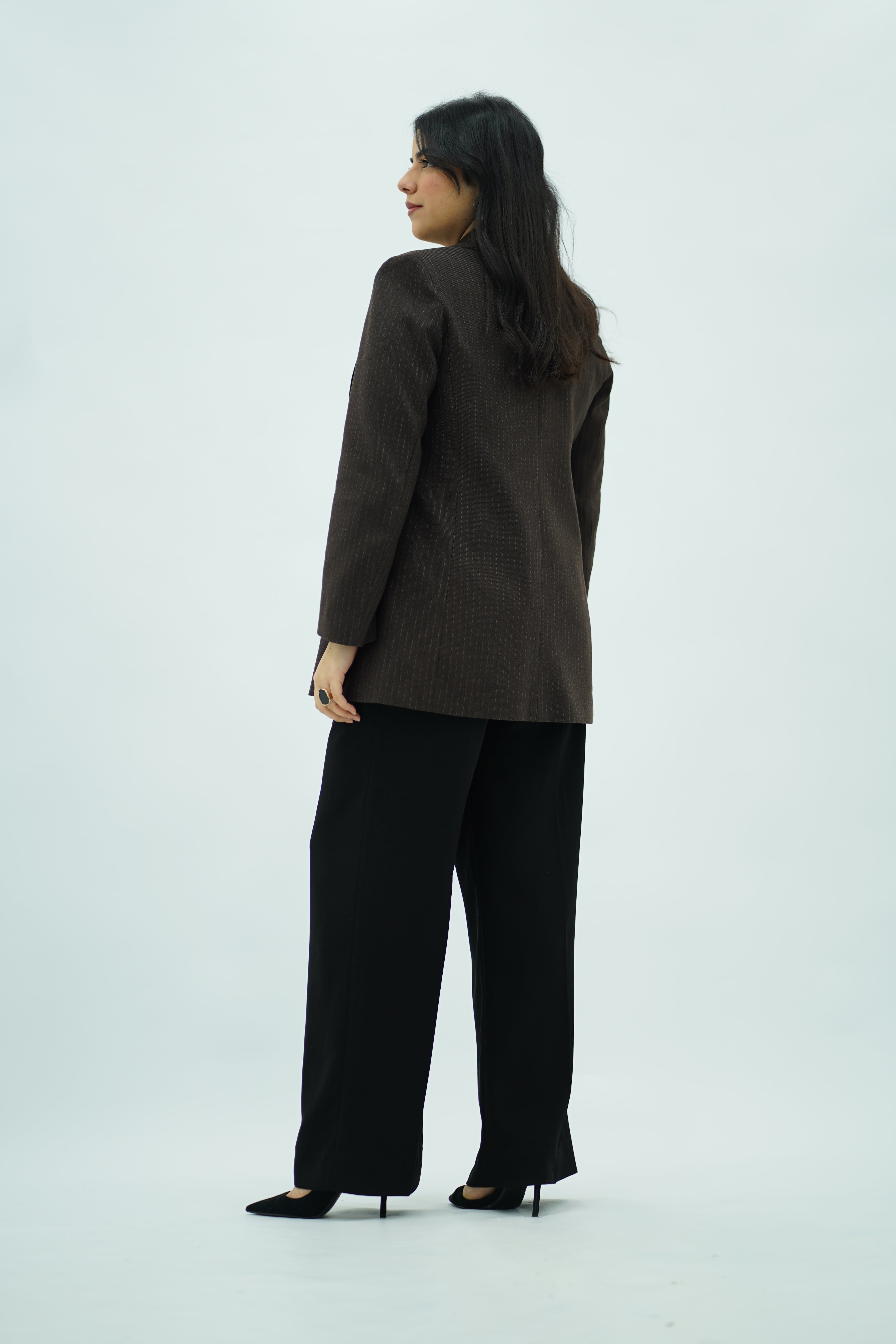 Veste blazer Marron rayée chic