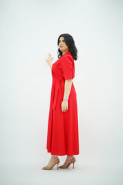 Robe chemise midi ceinturée Rouge 🌹