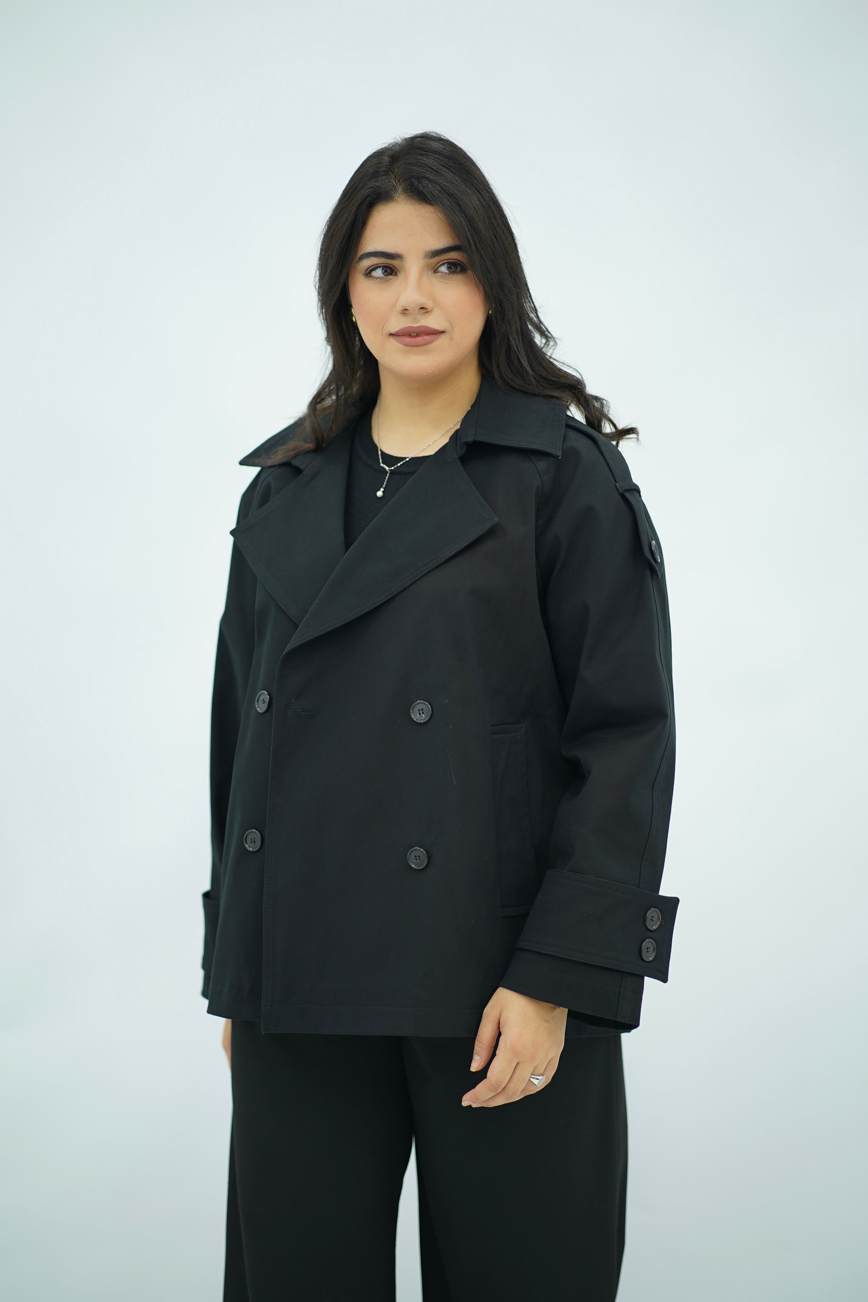 Trench Courte Noir  – Double Boutonnage