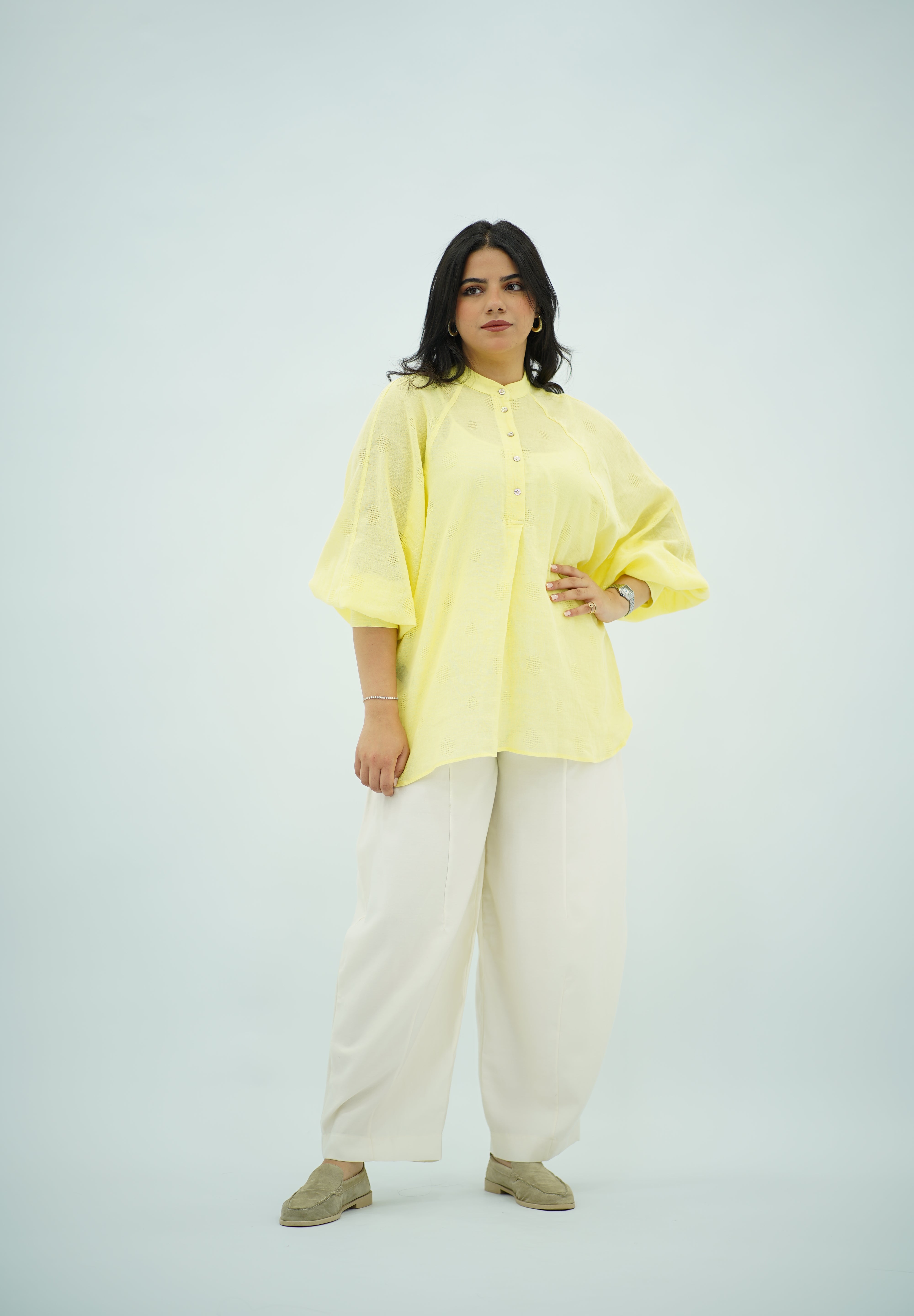 Chemise jaune pastel en Lin