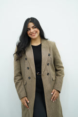 Manteau à carreaux pied-de-poule Beige