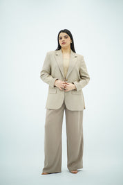 Blazer Beige Texturé Ceinturée