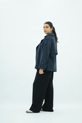 Trench court Bleu nuit en faux daim