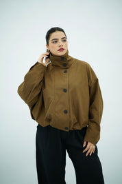 VESTE BOMBER COL MONTANT A PLIS - Marron
