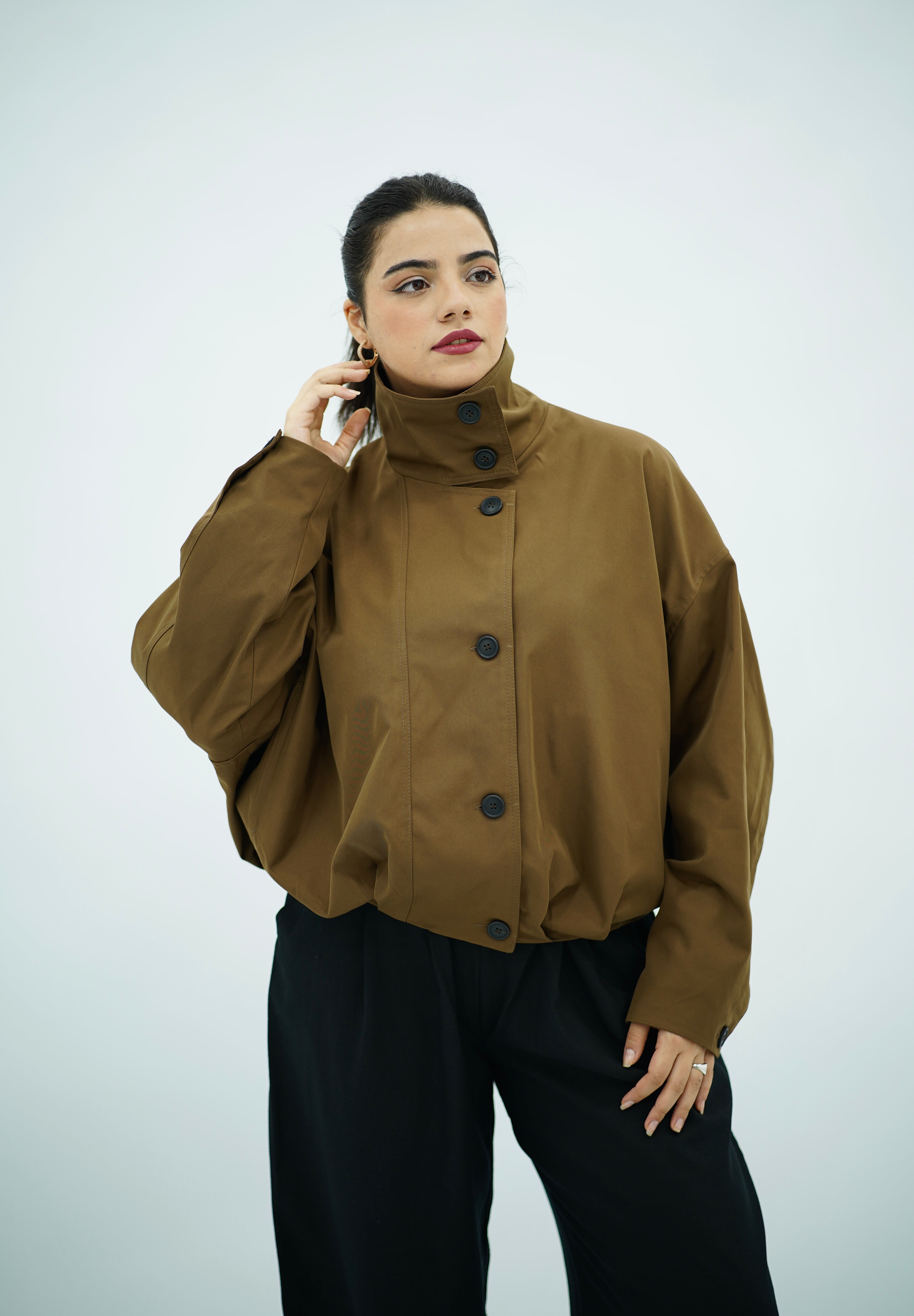 VESTE BOMBER COL MONTANT A PLIS - Marron