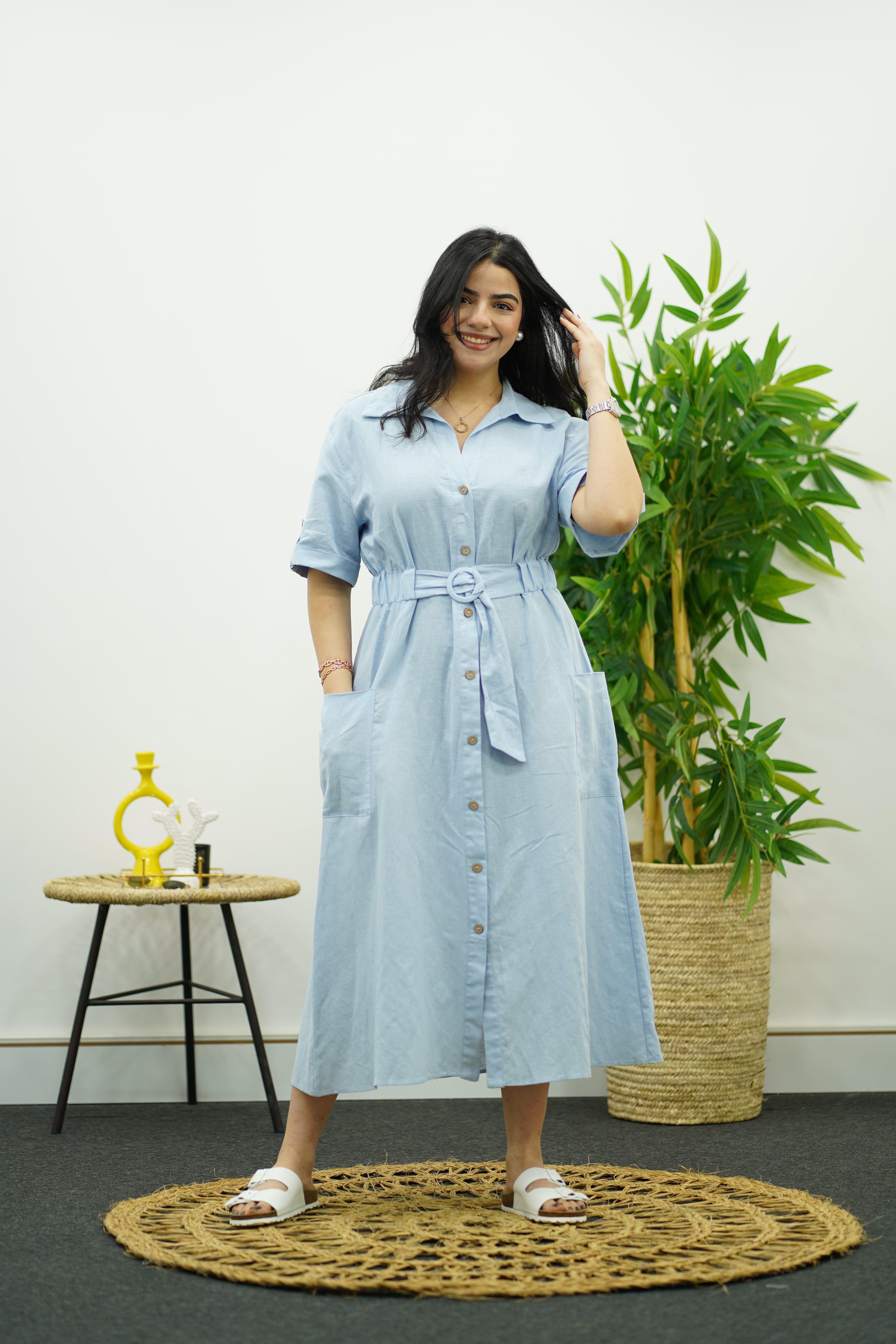 Robe En Lin - Bleu Ciel