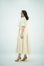 Robe Midi en popeline Blanc cassé