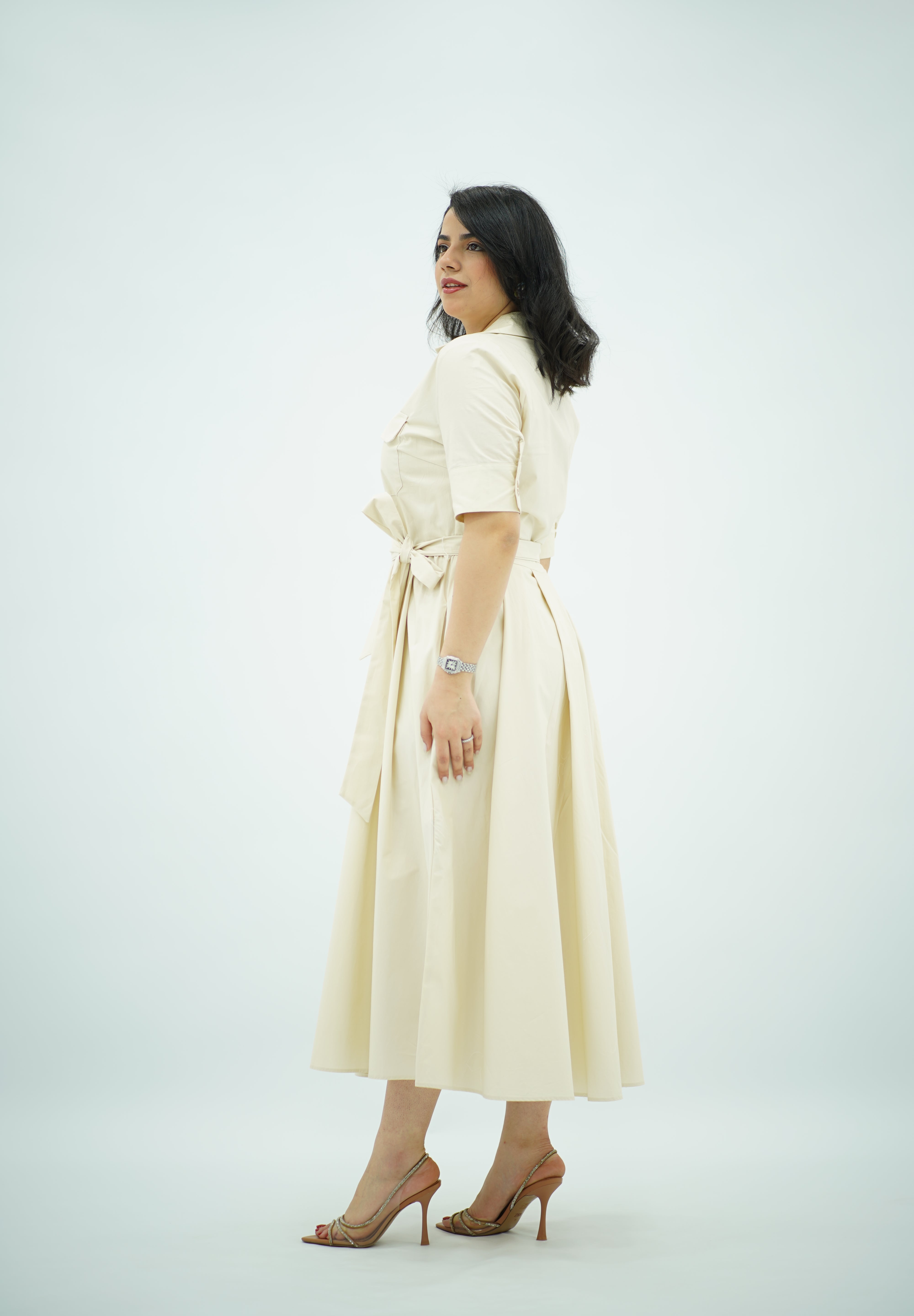 Robe Midi en popeline Blanc cassé