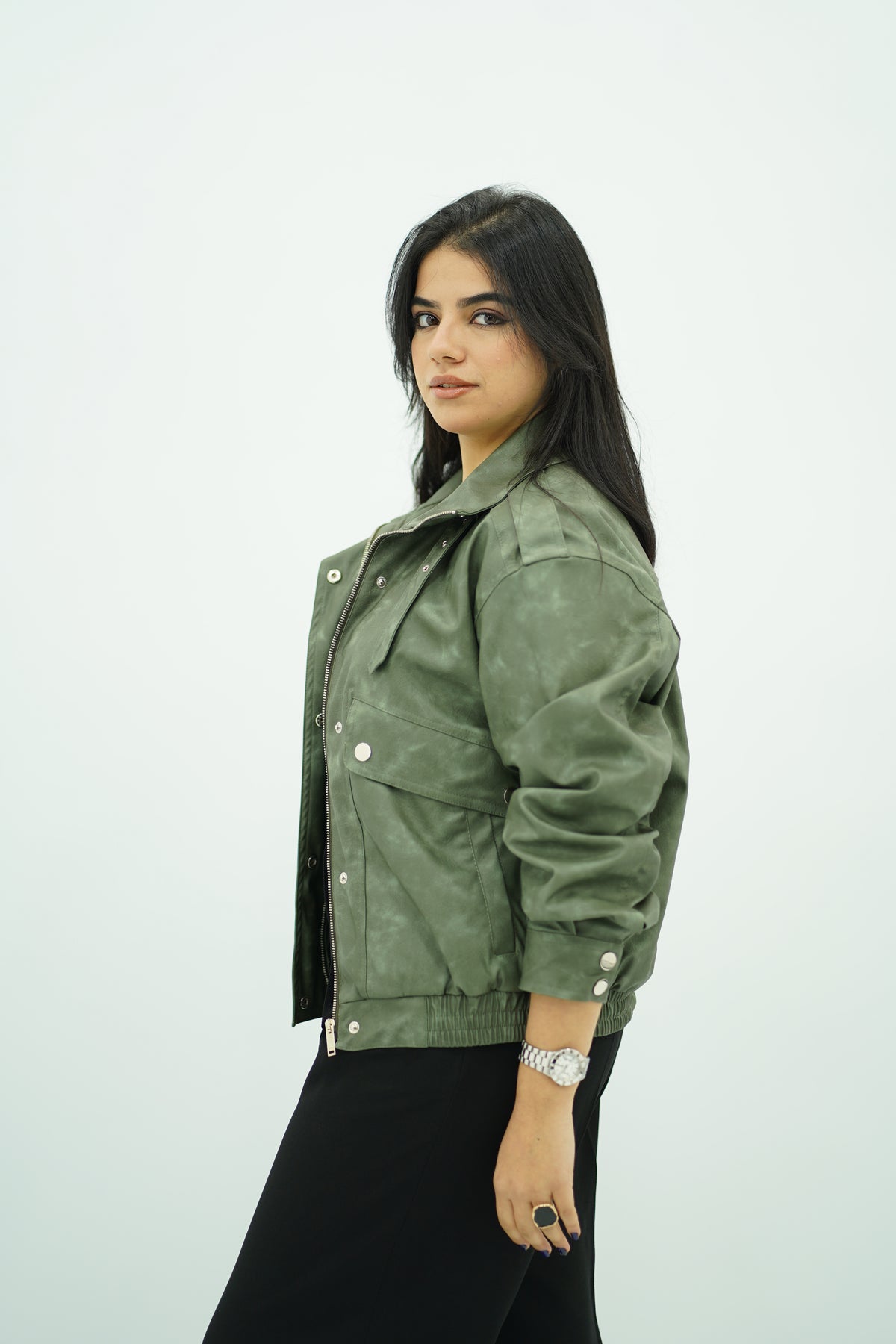 Bomber verte effet dégradé en similicuir