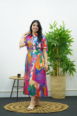 Robe à imprimé tropical multicolore