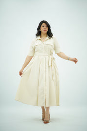 Robe Midi en popeline Blanc cassé