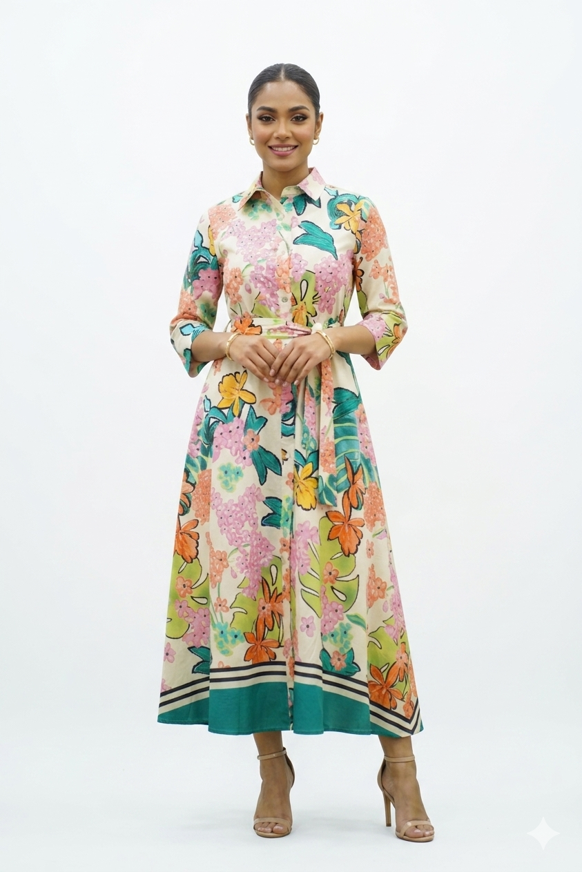 Robe Florale avec Ceinture – Élégance Naturelle