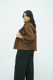 Jacket Double Face Marron & Motifs Carreaux