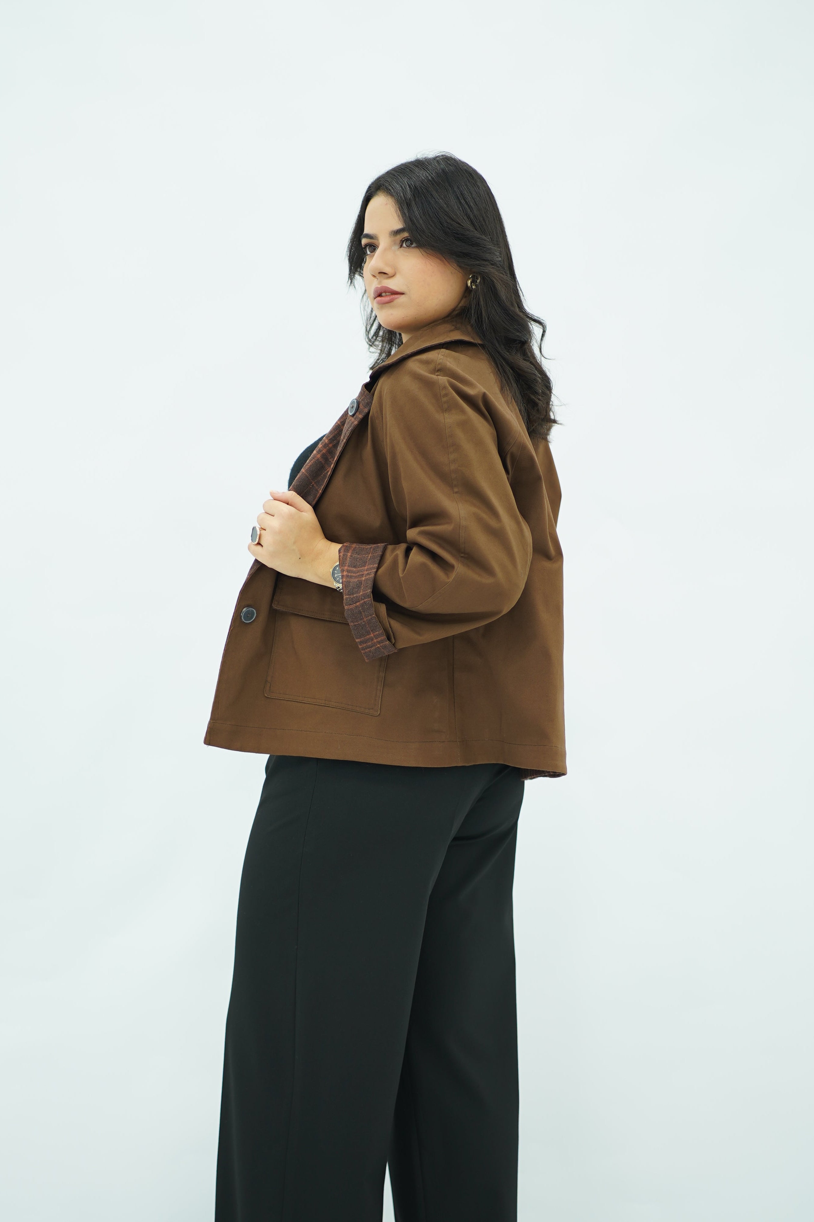 Jacket Double Face Marron & Motifs Carreaux