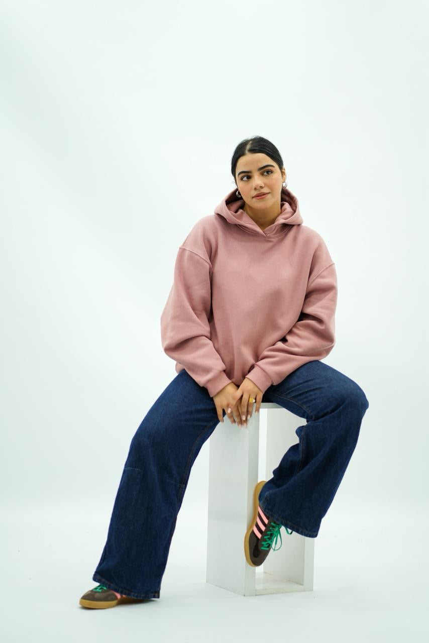 Sweat à capuche oversize rose poudré