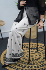Pantalon en lin brodé noir