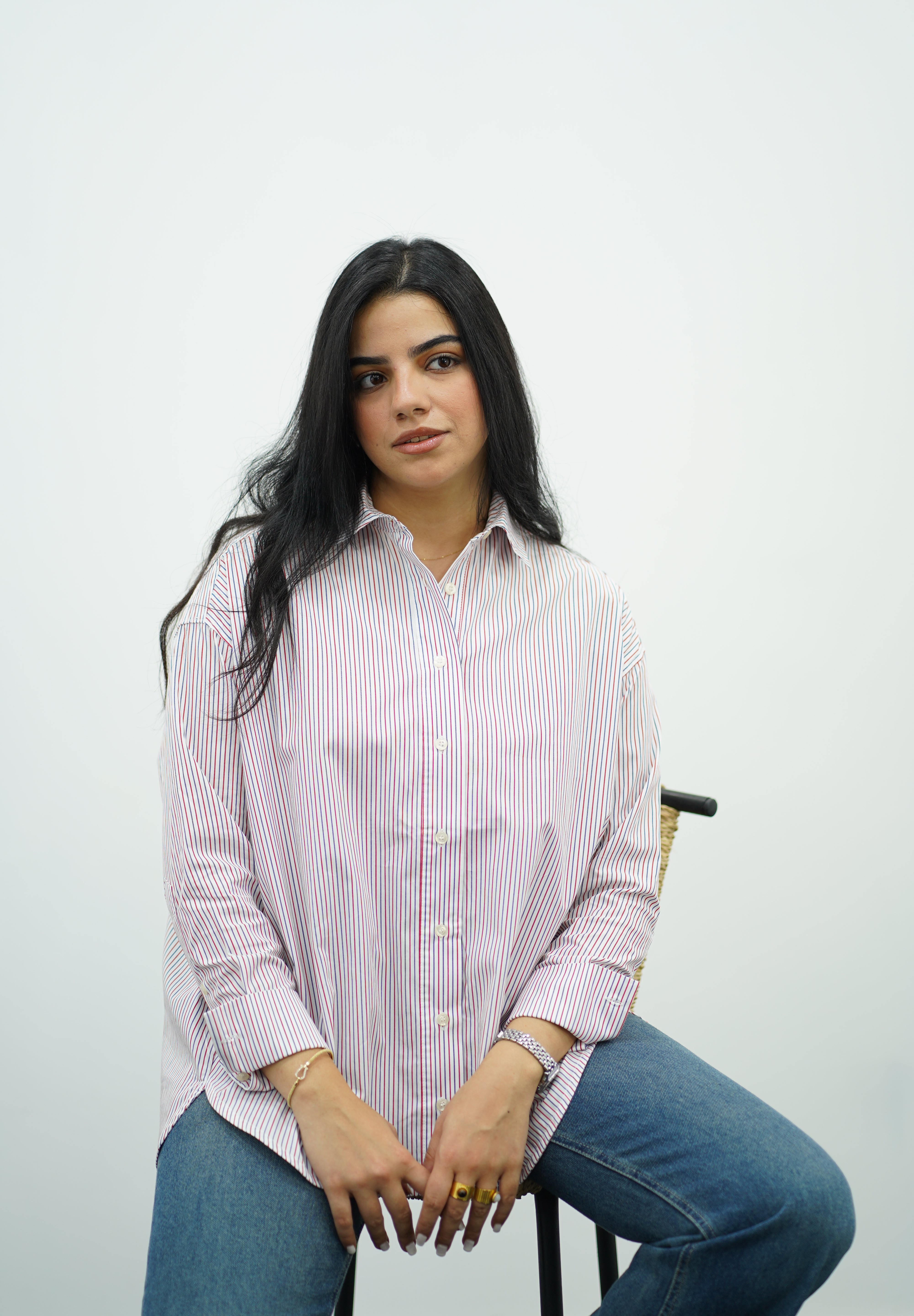 Chemise oversize rayée blanc & rouge