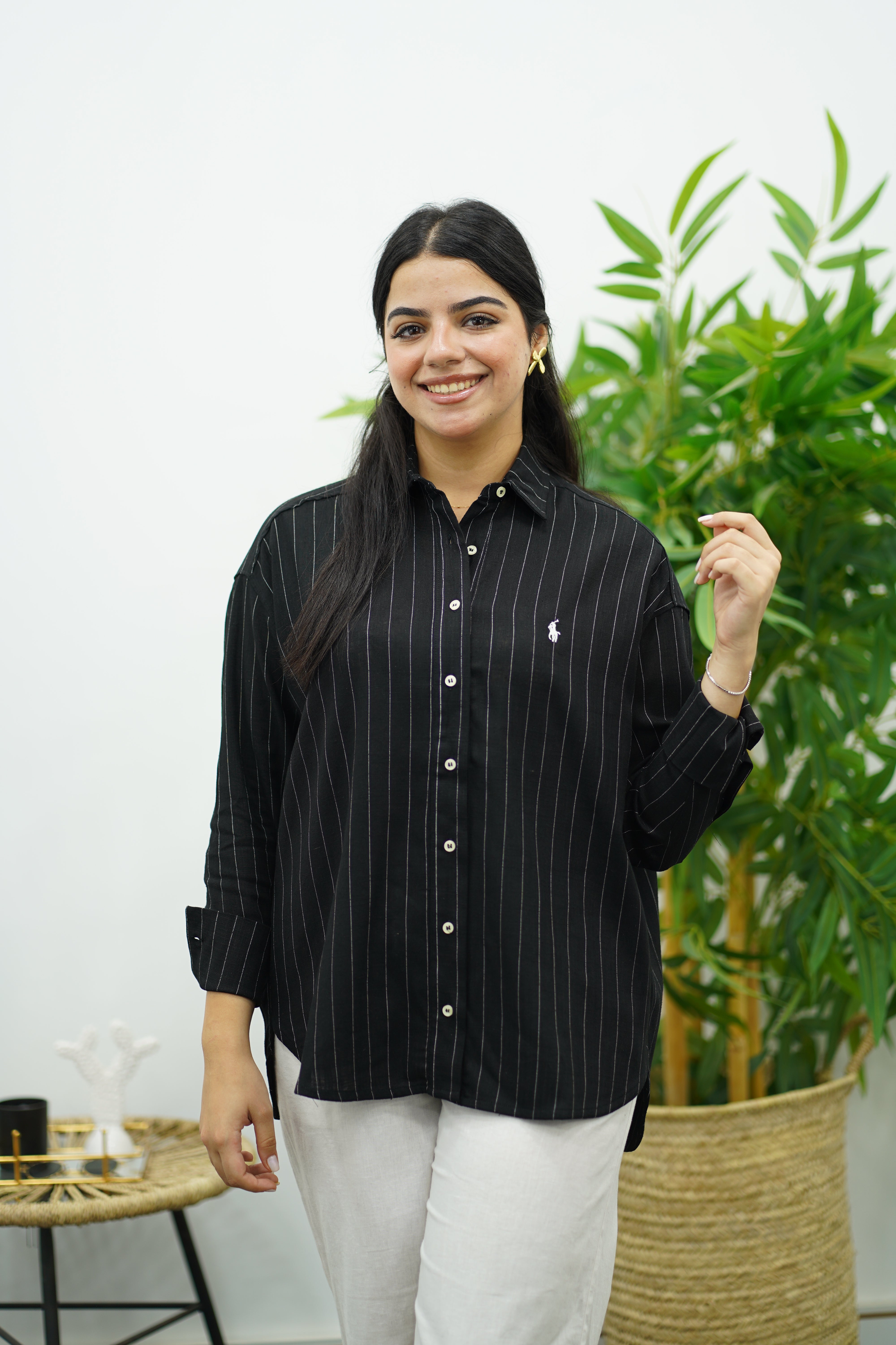 Chemise Rayé En lin - Noire