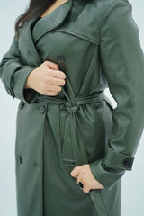 Trench Coat en Similicuir Kaki