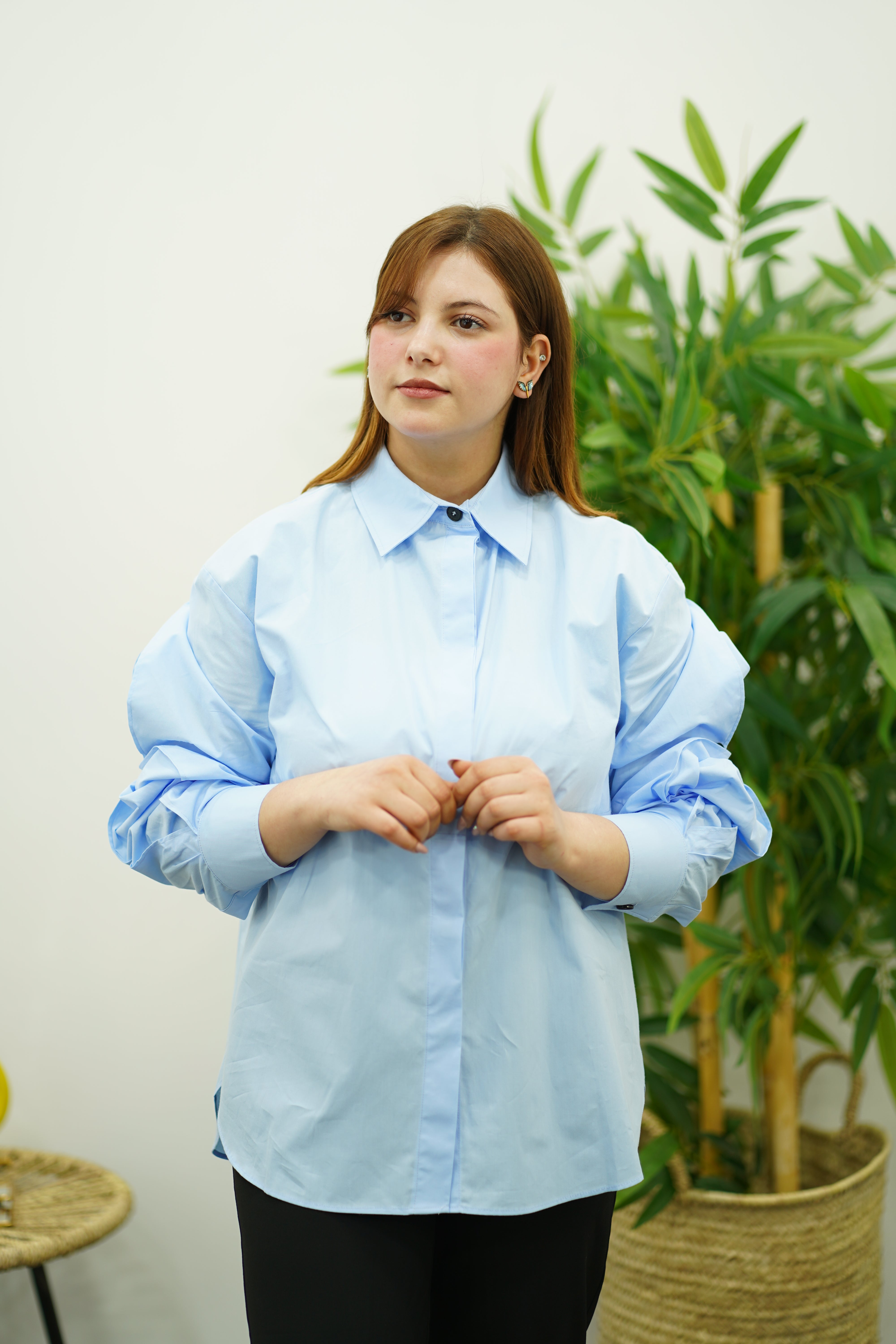 Chemise en popeline bleu ciel