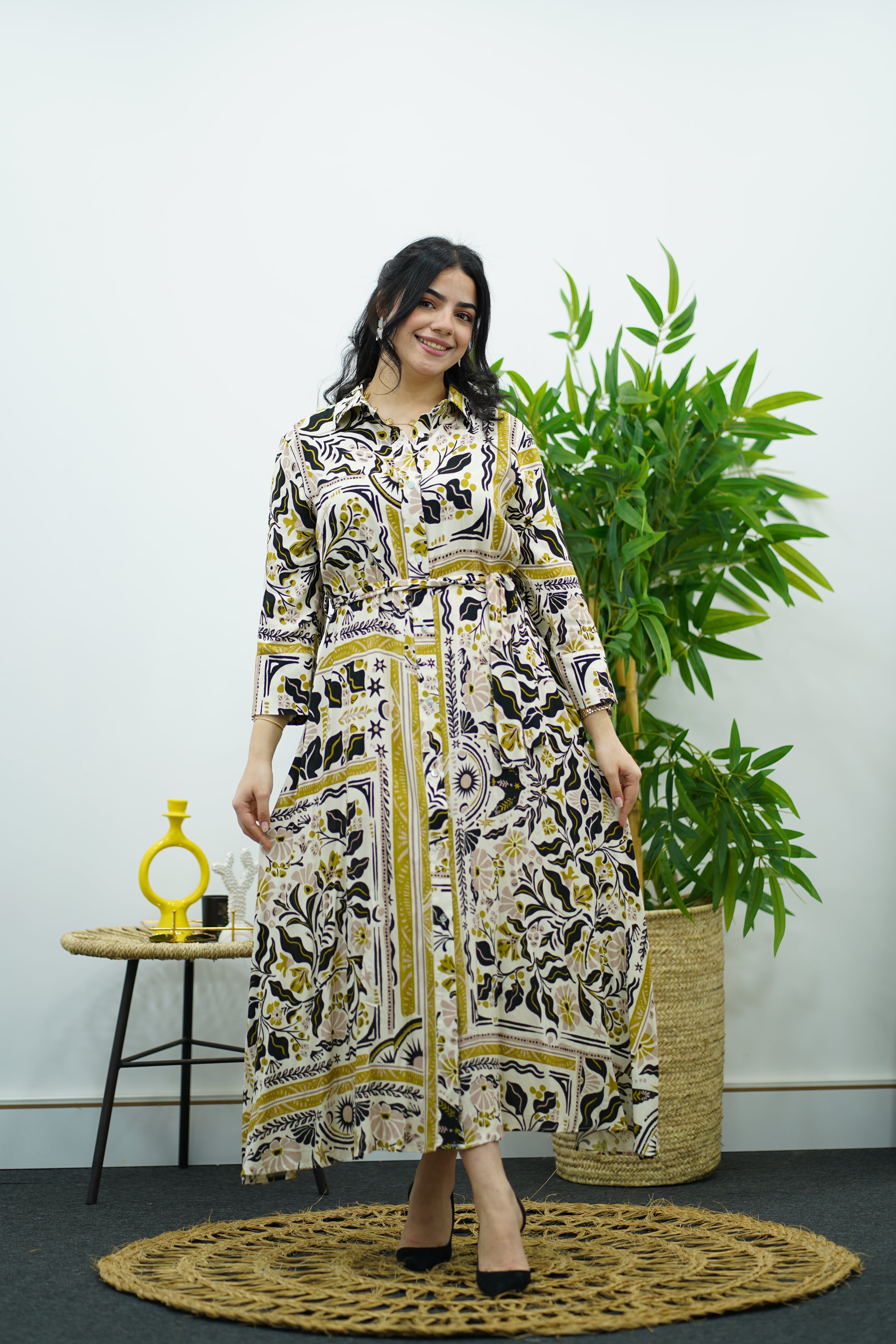 Robe Imprimée avec Ceinture – Chic Intemporel