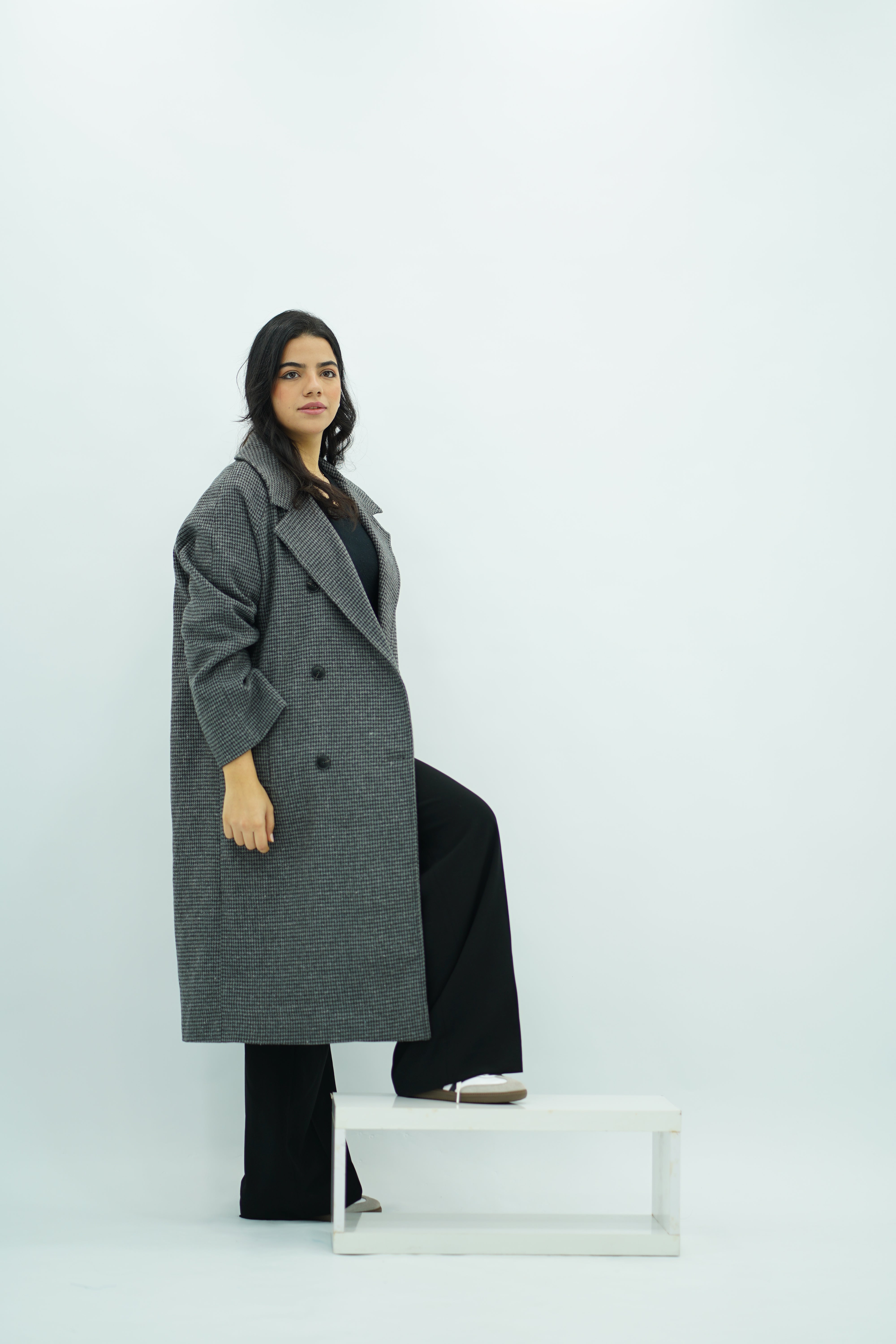 Manteau Gris oversize pied de poule