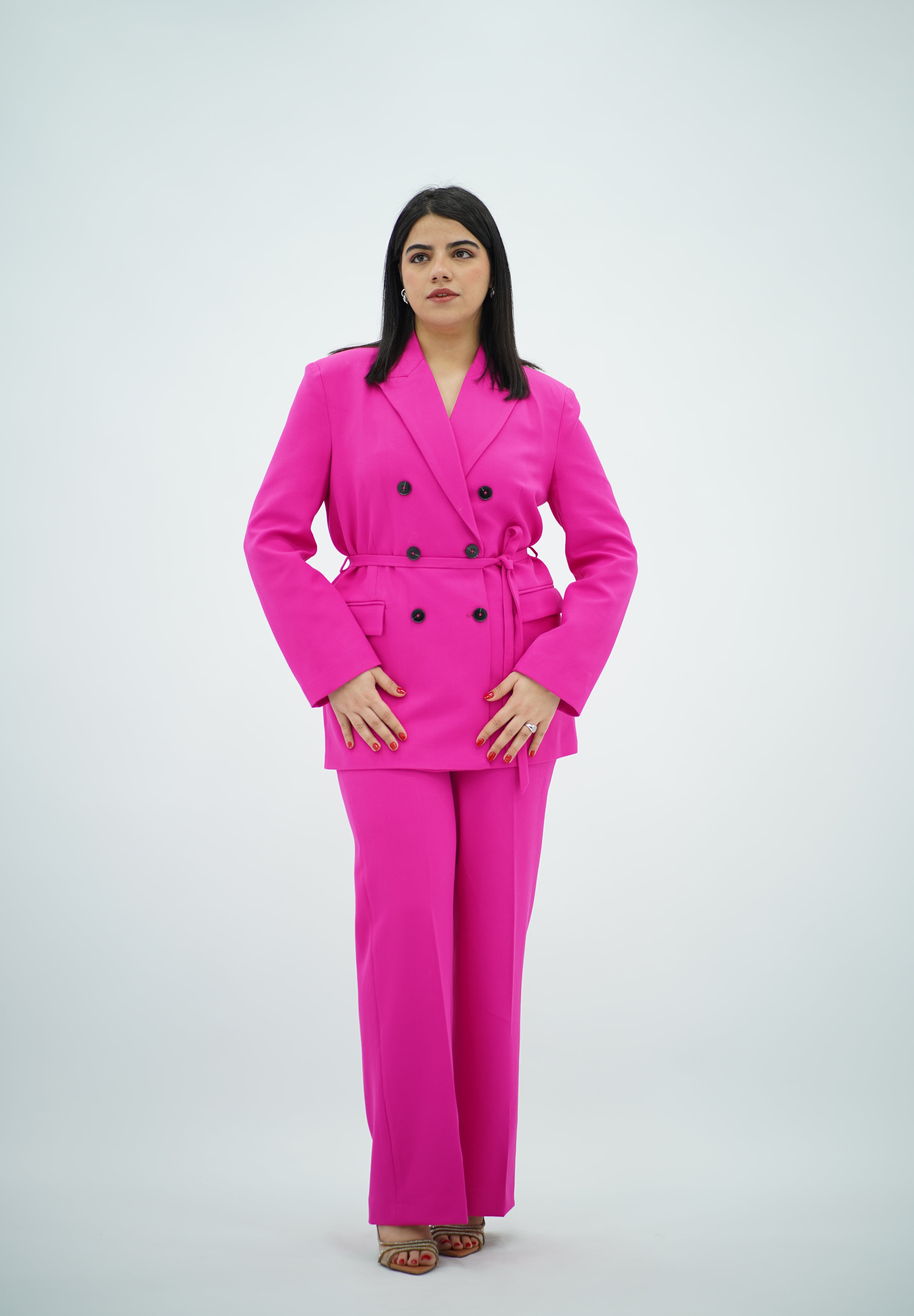 Tailleur Fuchsia Vif Ceinturé