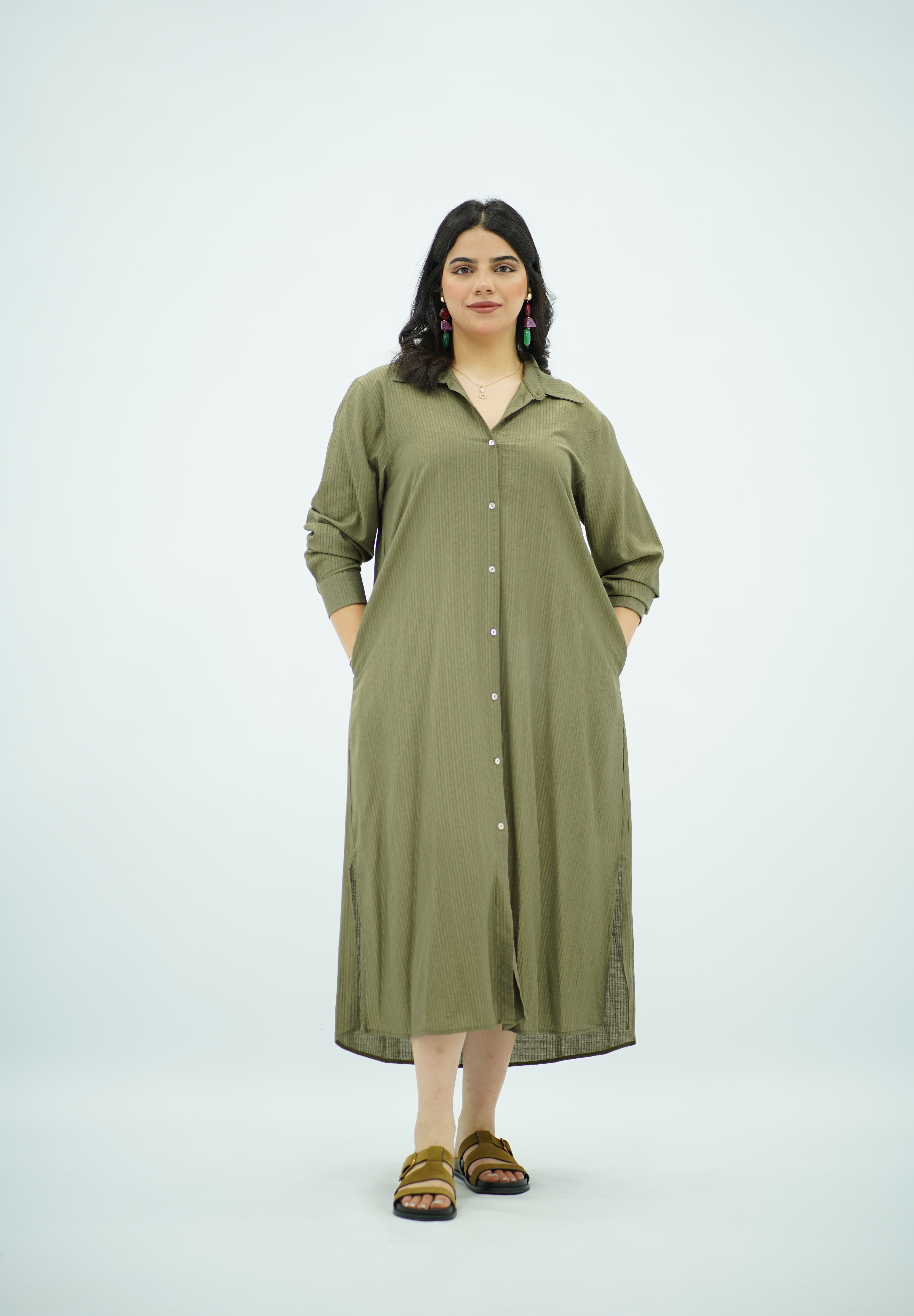 Robe chemise fluide Vert kaki