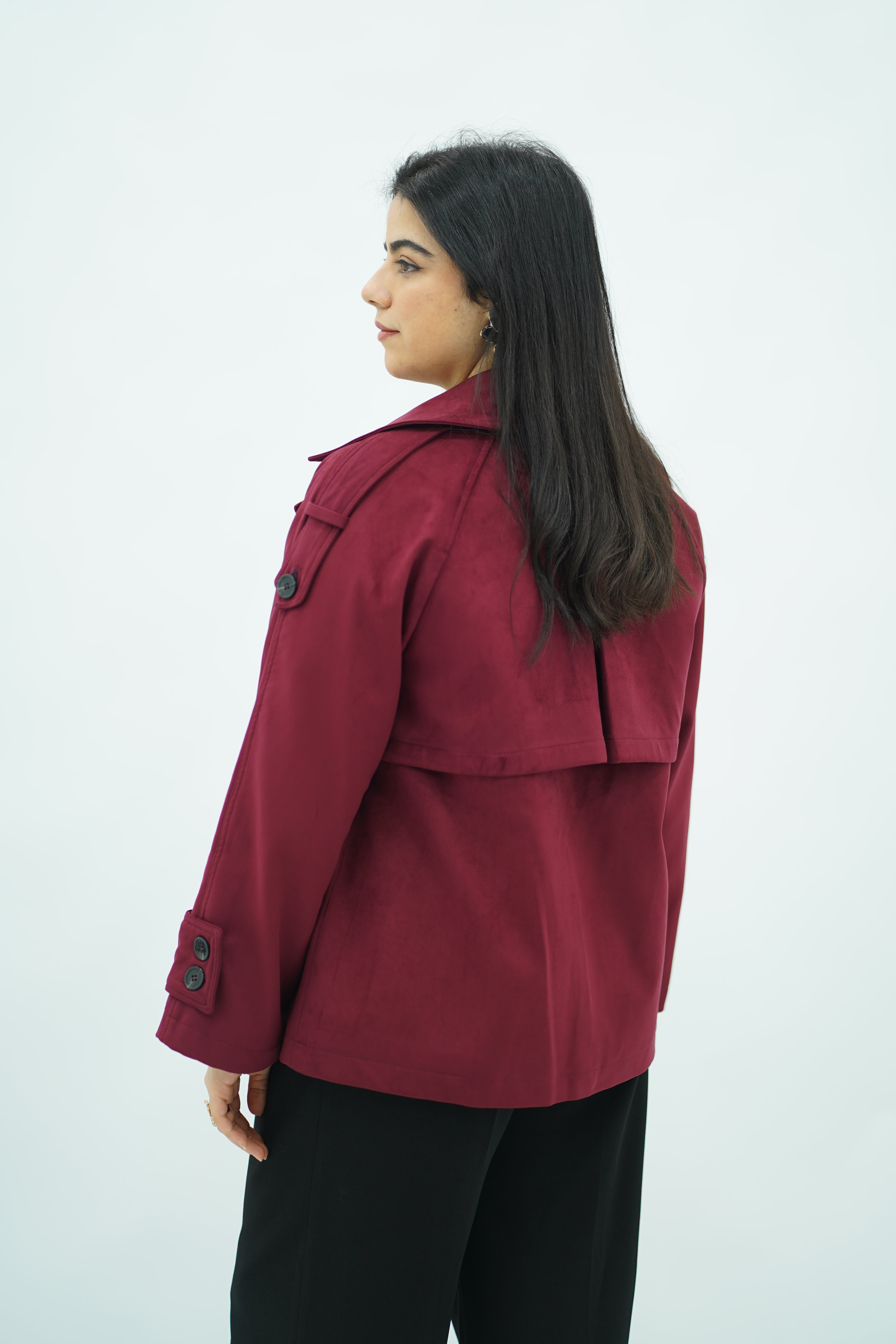 Trench Bordeaux en faux daim