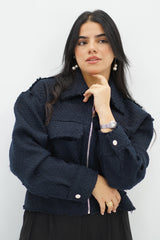 Bomber Bleu marine en tweed