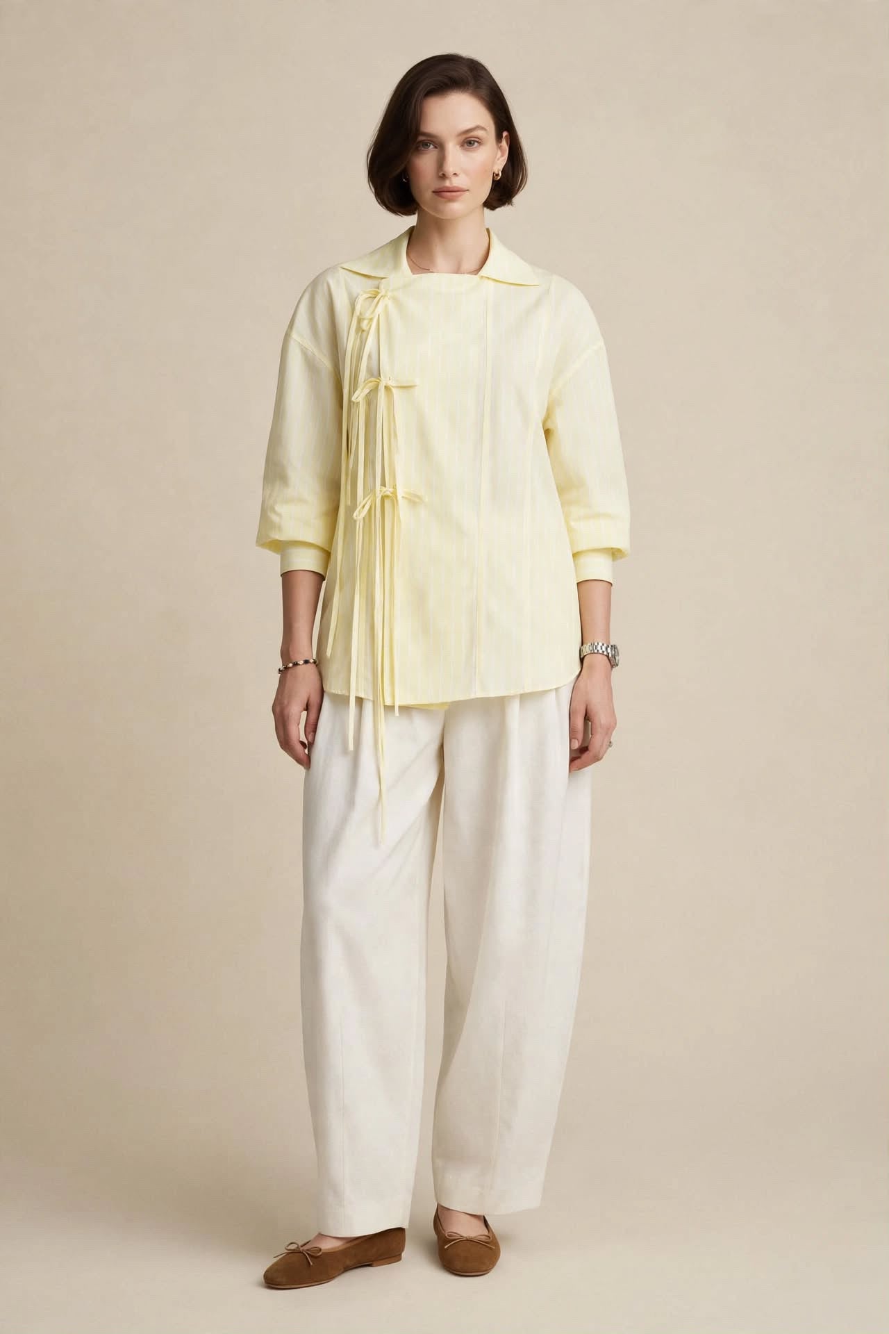 Chemisier Croisé Style Kimono à Rayures Pastel