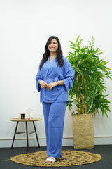 Ensemble bleu en lin style kimono
