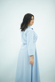 Robe-chemise longue rayée bleu ciel