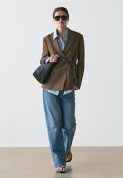 Veste cache-cœur en lin vert olive